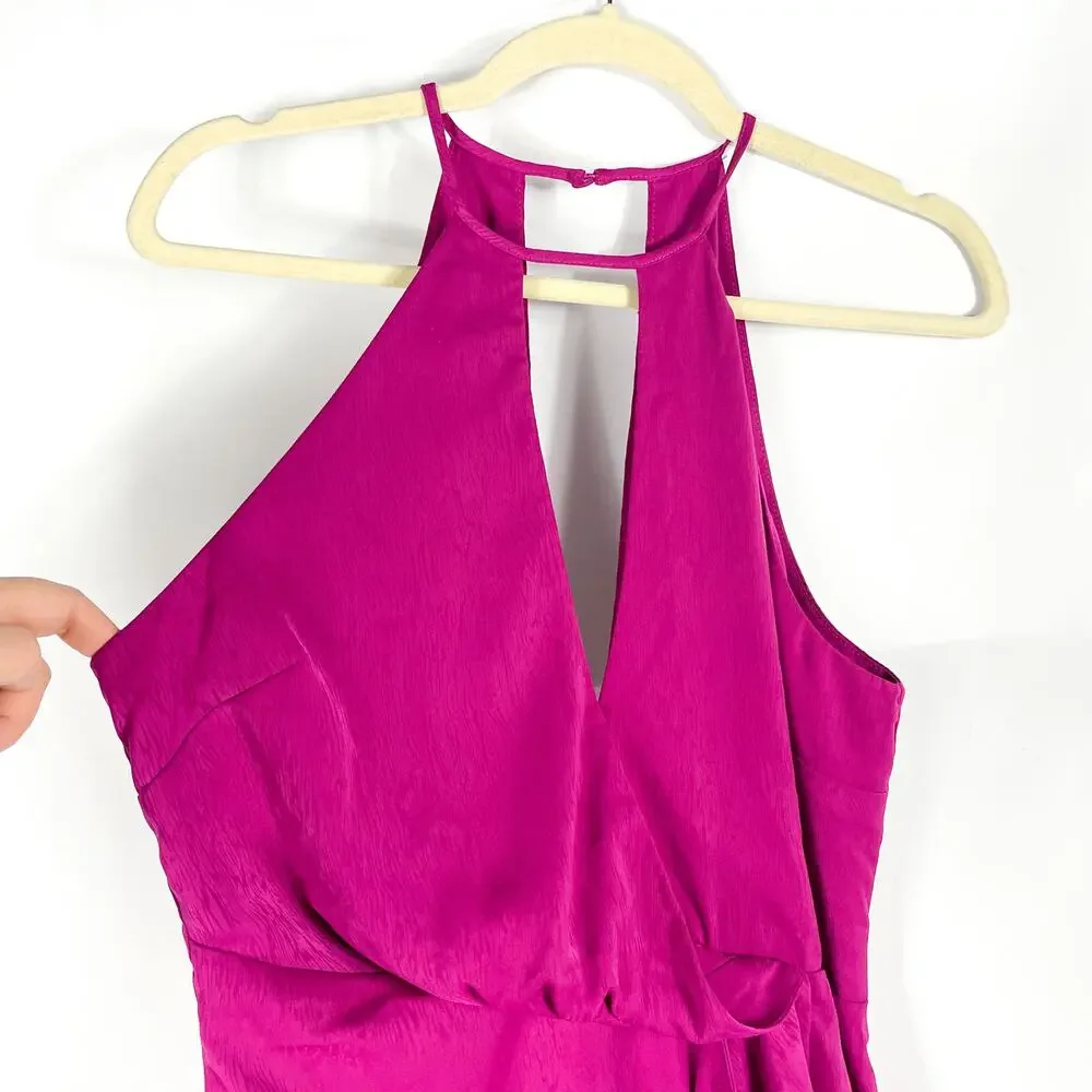 NBD Atlas Mini‎ Dress Pink Fuchsia Halter Keyhole Split Sleeveless Sash Sz M - Picture 5 of 11